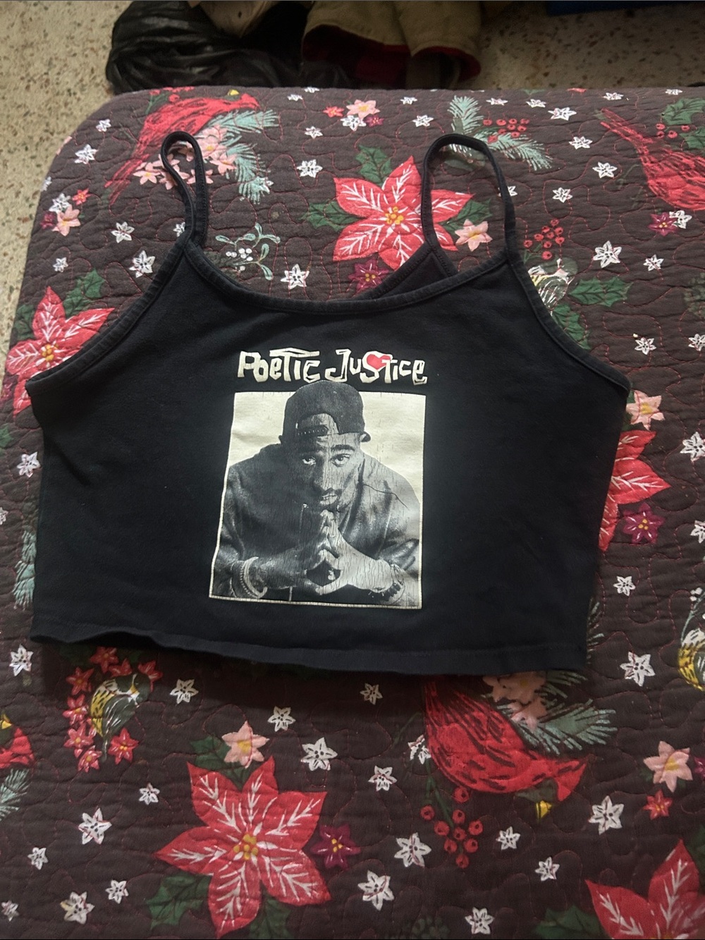 Justice Black Cropped Graphic Tank Top